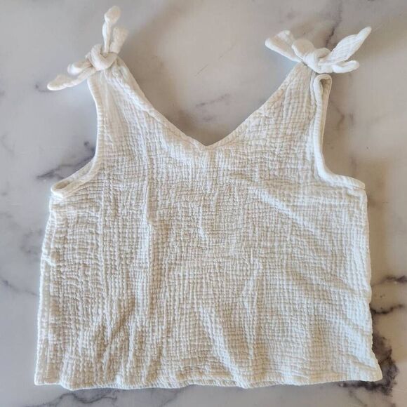 Shein girls size 10 large white muslin bow tie knot summer casual minimalist tan - Picture 1 of 3